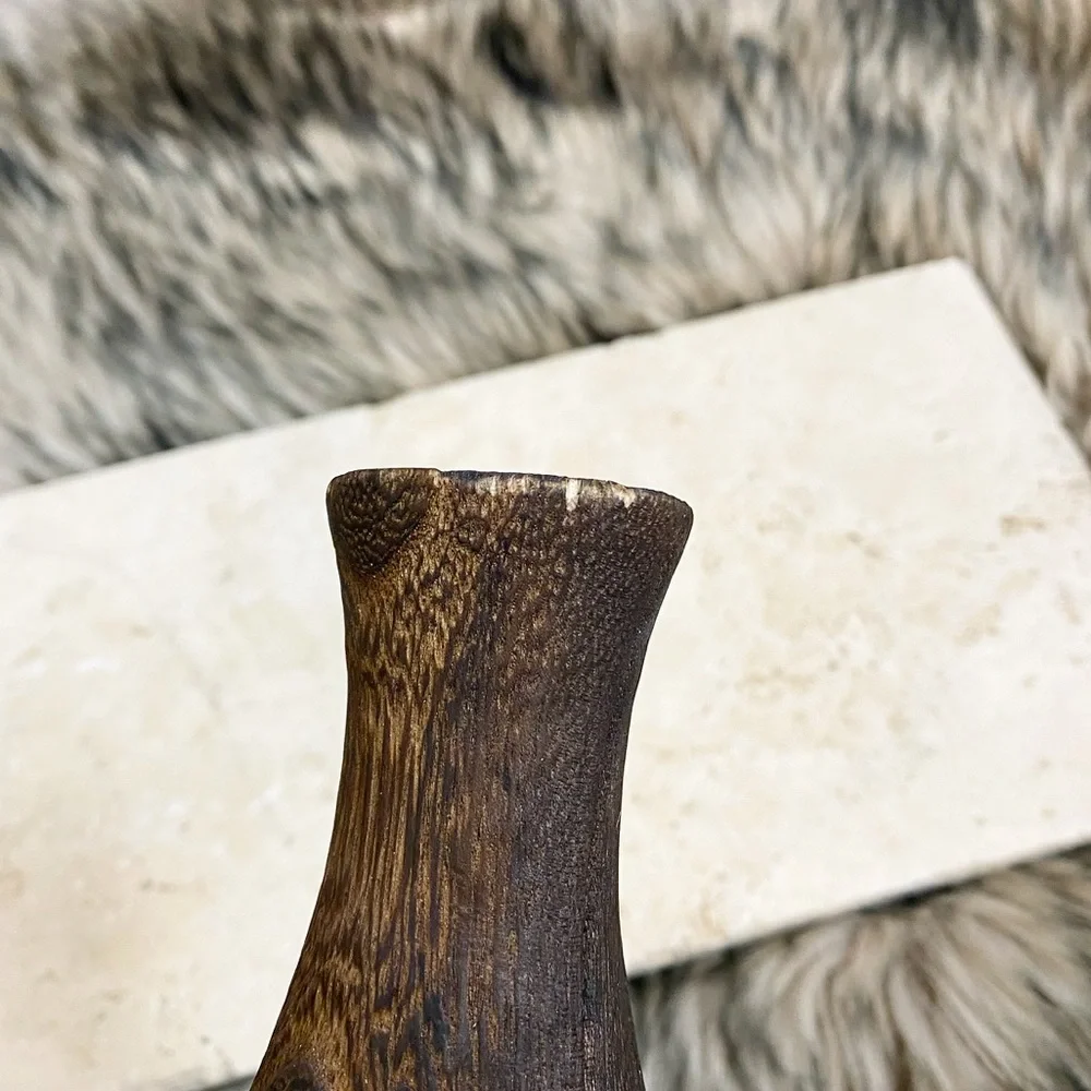 Charred Paulownia Wood Bottle Bud Vase Dark Brown Espresso Walnut Decor Natural